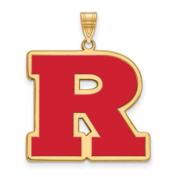 14k Gold Plated Silver Rutgers XL Enamel 'R' Pendant